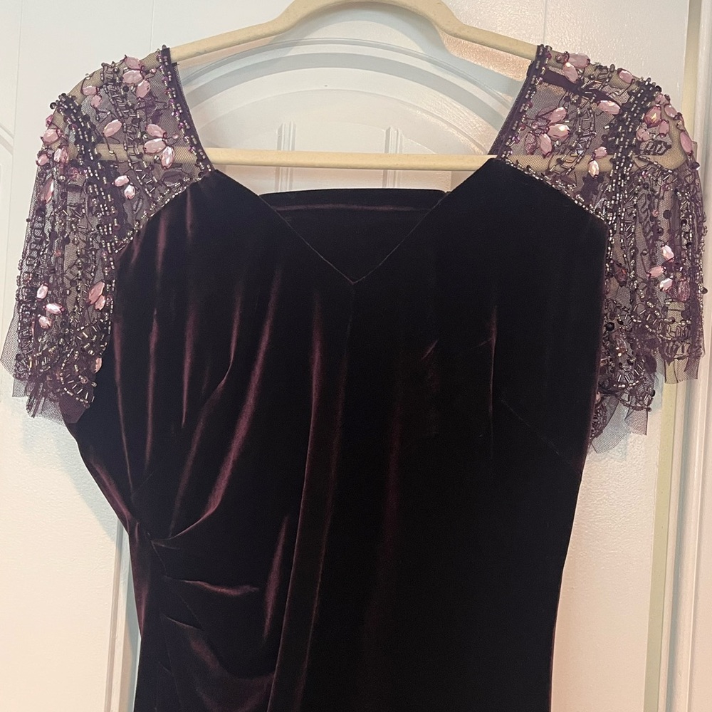 Xscape Rich Purple Velvet Gown with Sparkling Details - Picture 3 of 11